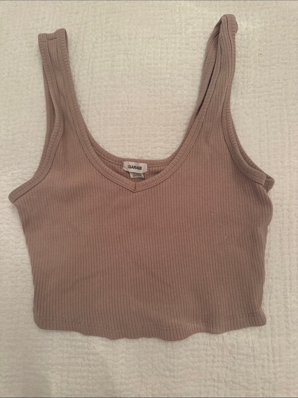 Garage Ribbed Crop Tank Top in Taupe